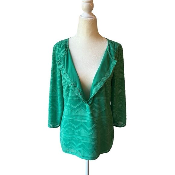 Talbots Green Chevron 3/4 Sleeve Blouse - Picture 3 of 16